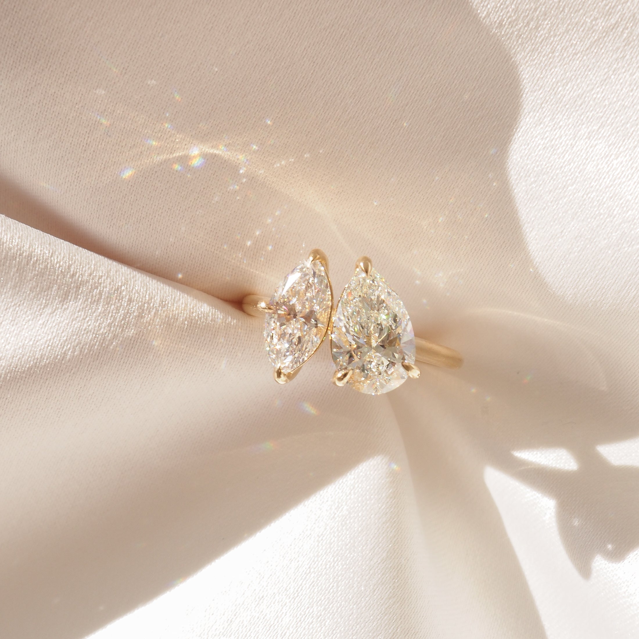1.5 TCW Pear & Marquise Toi Et Moi Moissanite Engagement Ring