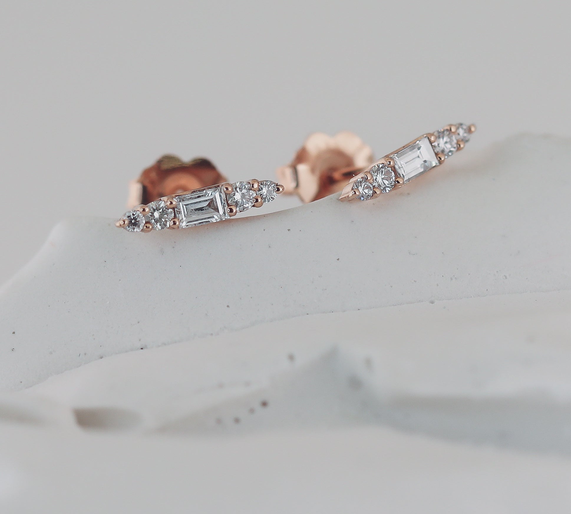 0.15 TCW Baguette & Round Cut Moissanite Stud Earrings