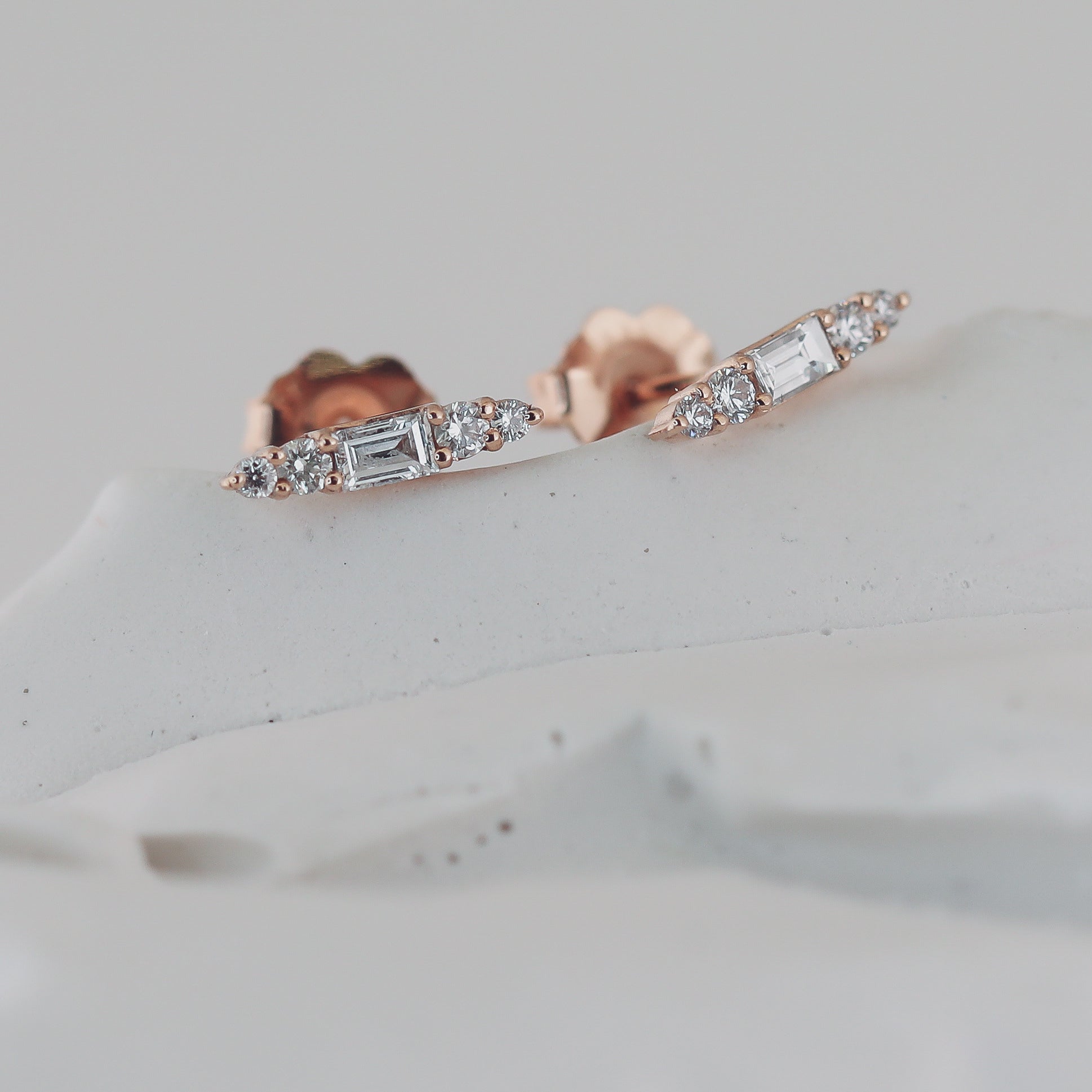 0.15 TCW Baguette & Round Cut Moissanite Stud Earrings