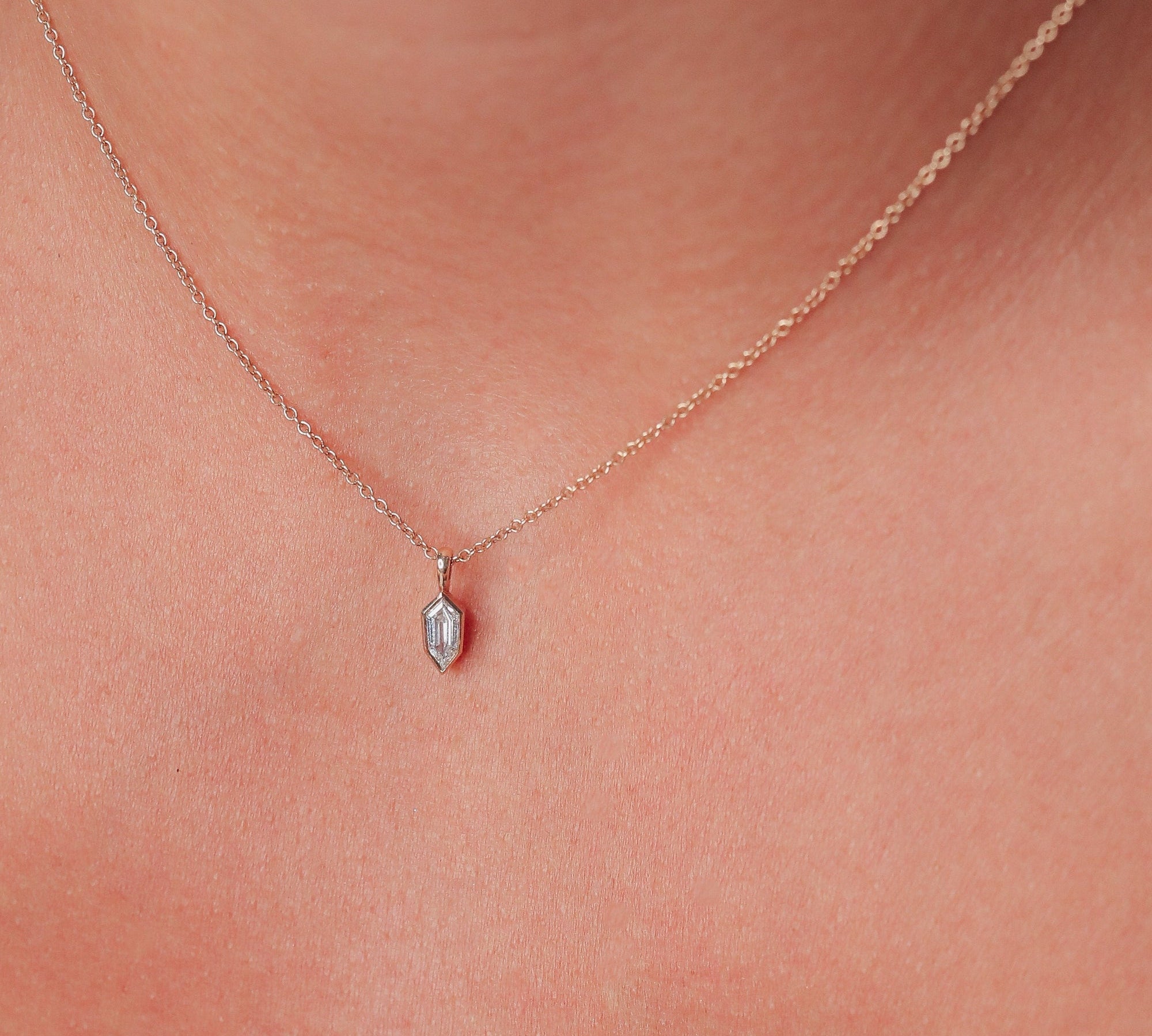 0.24 CT Hexagon Cut Bezel Moissanite Necklace