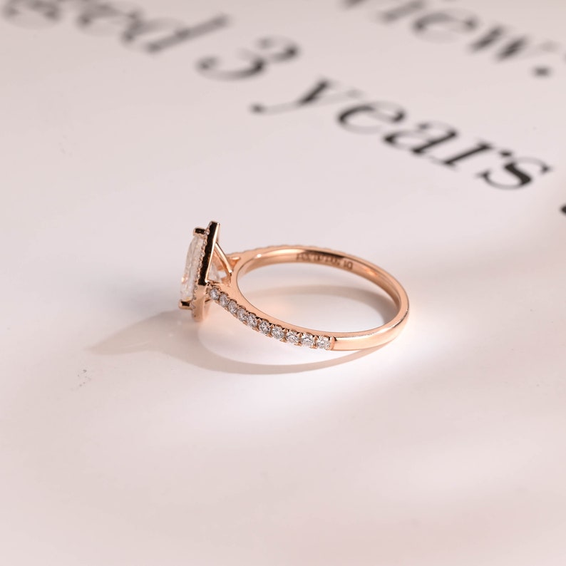 Stunning 1.0 - 2.0 CT Pear Moissanite Engagement Ring with Pave & Halo Design 3