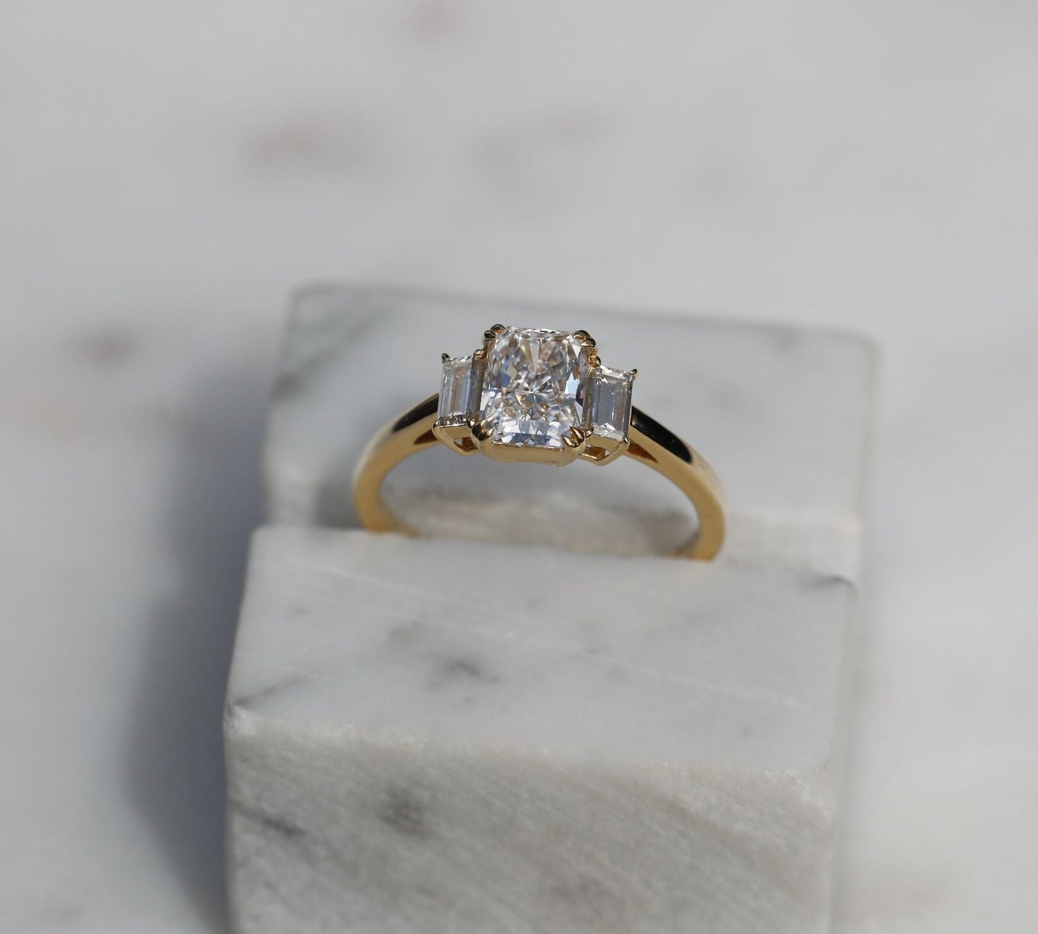 1.18 CT Radiant Three Stones Lab Grown Diamond Engagement Ring