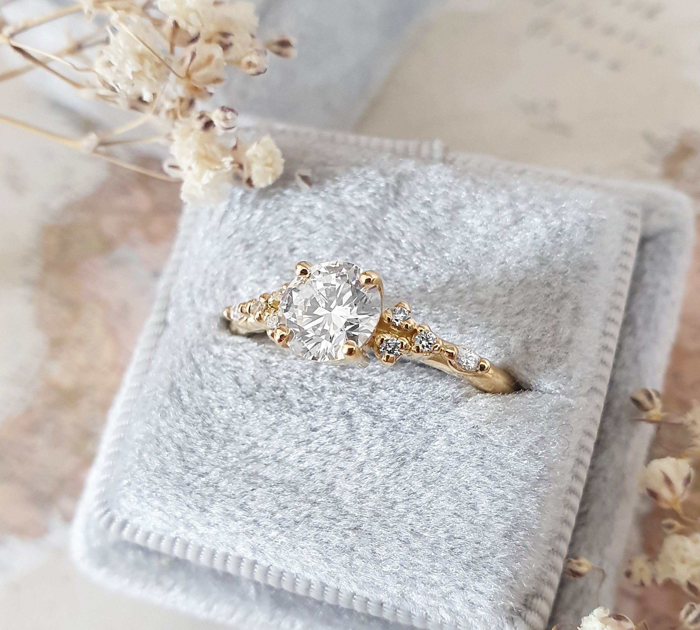 Round Cluster Lab Grown Diamond Engagement Ring