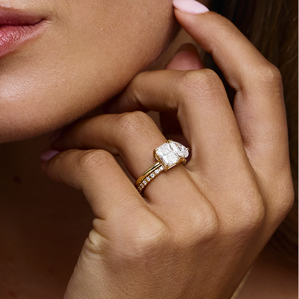 2.54 CT Radiant & Pear Toi et Moi Lab Grown Diamond Engagement Ring