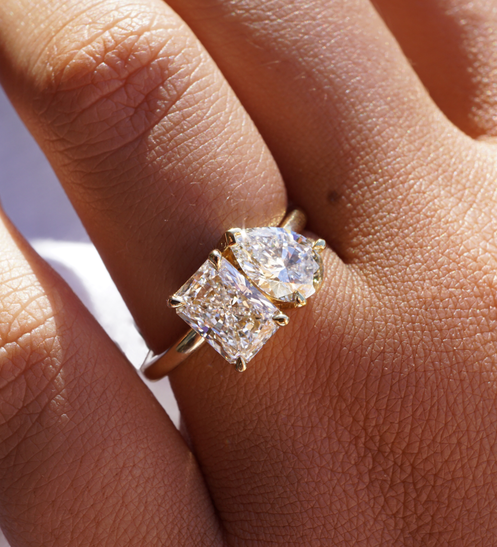 2.54 CT Radiant & Pear Toi et Moi Lab Grown Diamond Engagement Ring