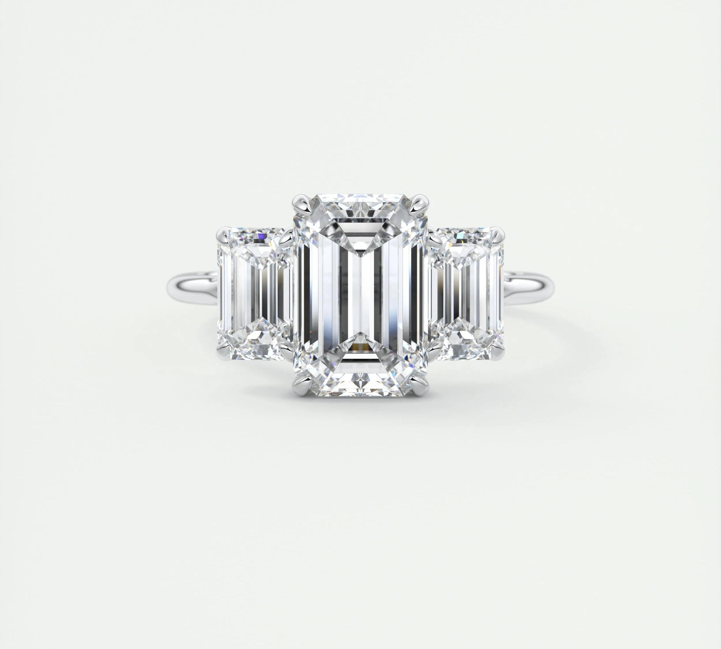 2 CT Emerald Three Stone CVD F/VS1 Diamond Engagement Ring 1