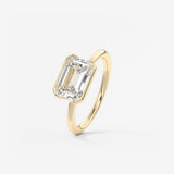 Emerald Half Bezel Lab Grown Diamond Engagement Ring