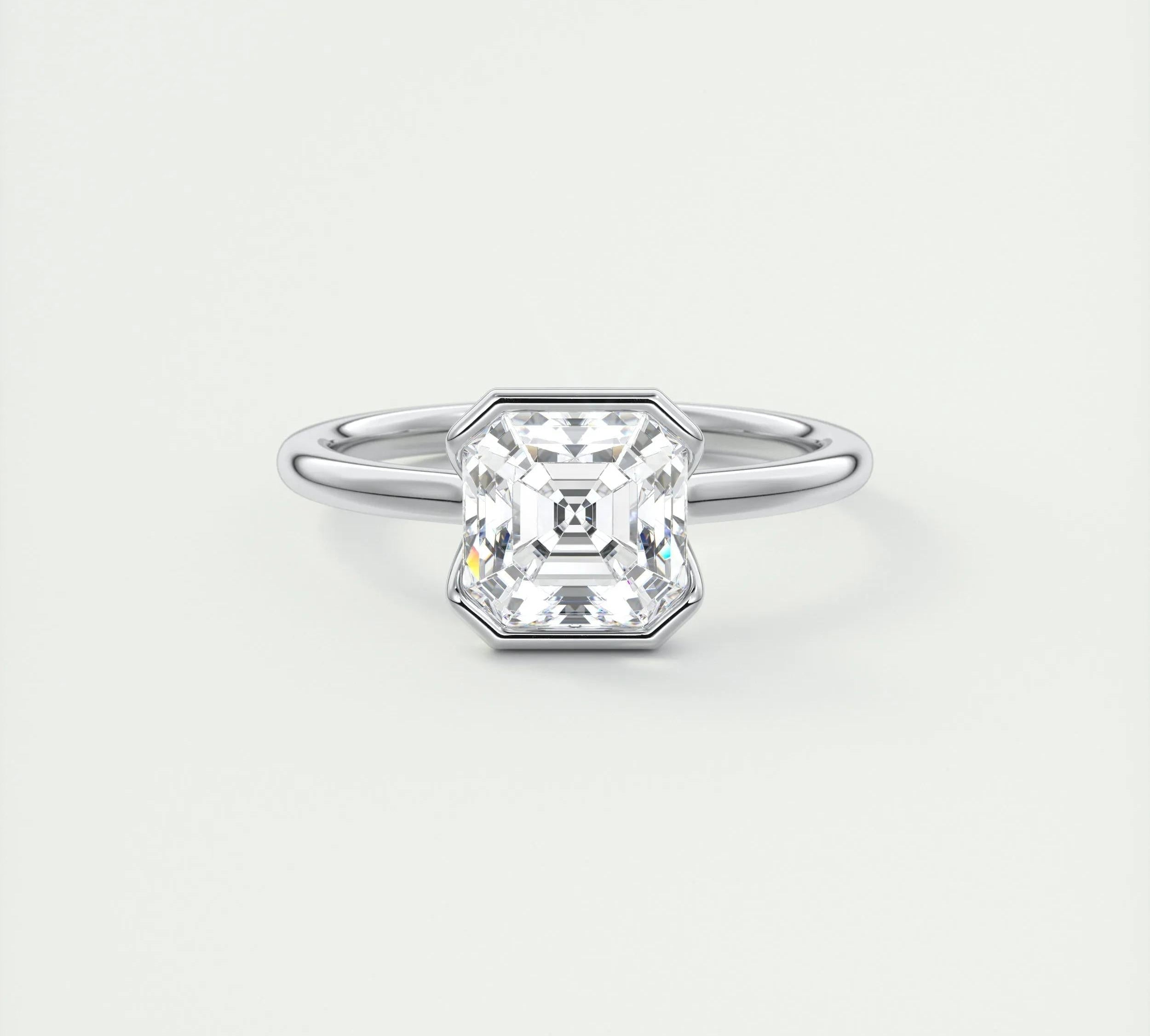 2 CT Asscher Half Bezel CVD F/VS1 Diamond Engagement Ring 1