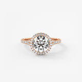 Round Halo & Pave , Split Shank Lab Grown Diamond Engagement Ring