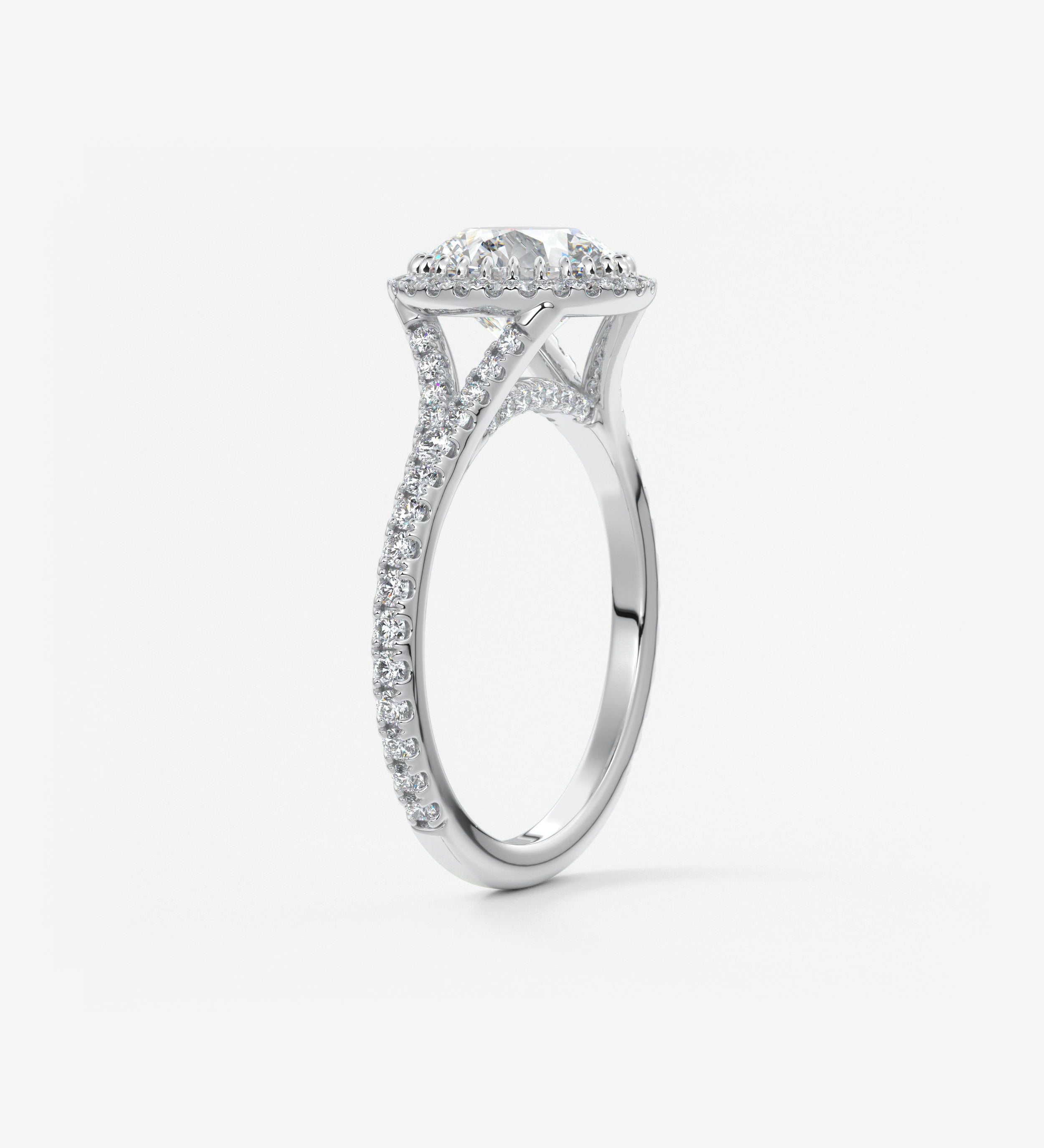 Round Halo & Pave , Split Shank Lab Grown Diamond Engagement Ring