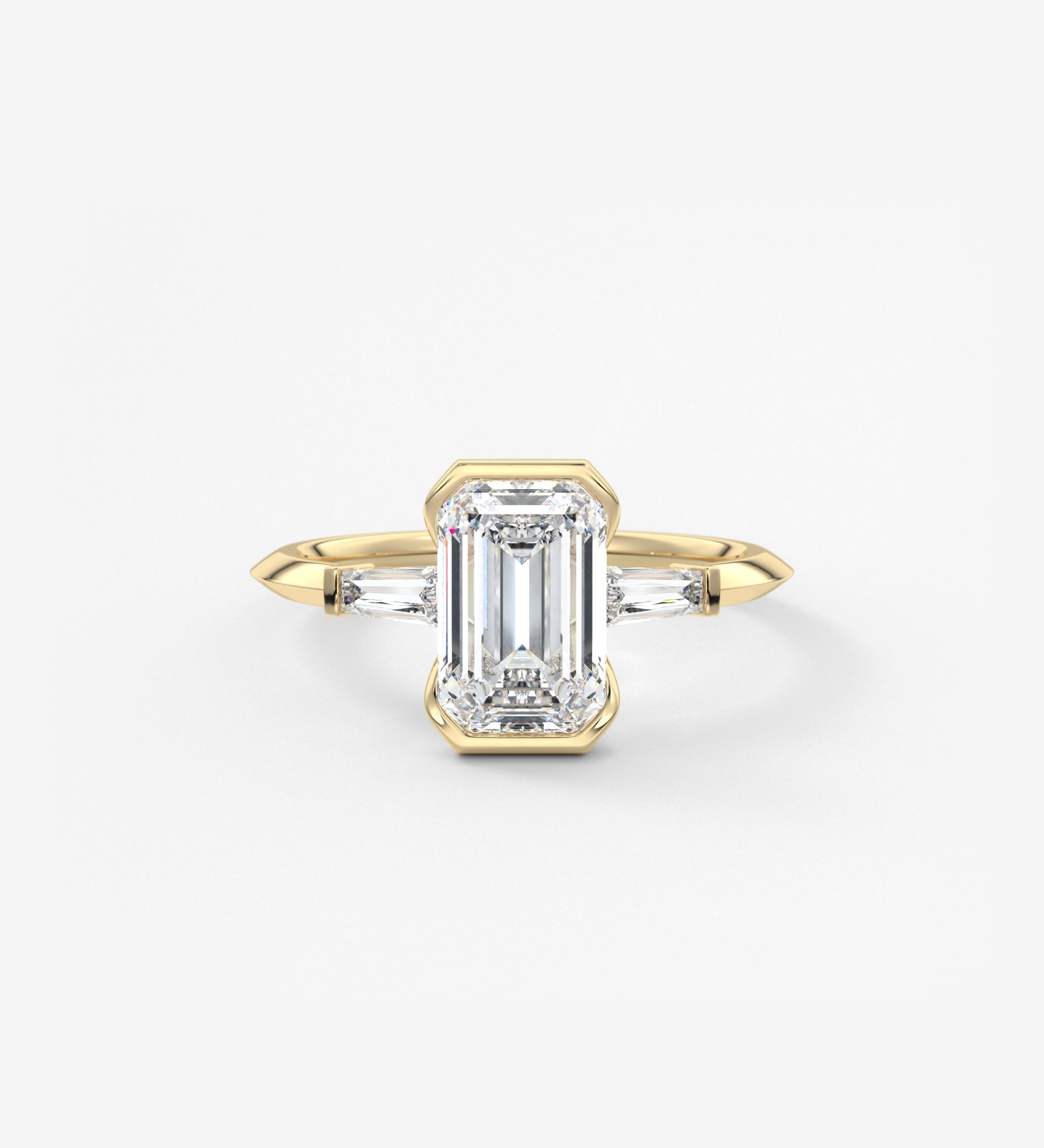 Emerald Three Stone Lab Grown Diamond Engagement Ring