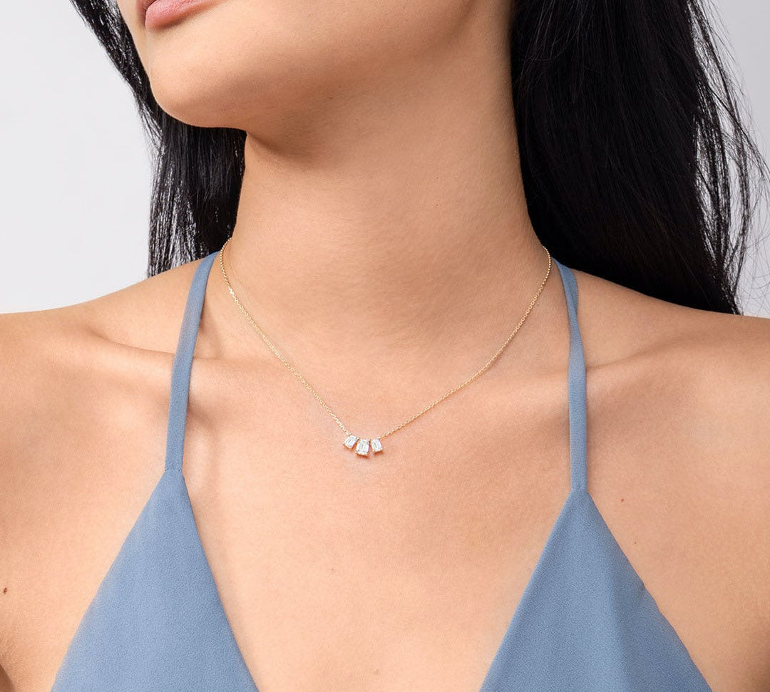 1.0 TCW Emerald Lab Grown Diamond Necklace