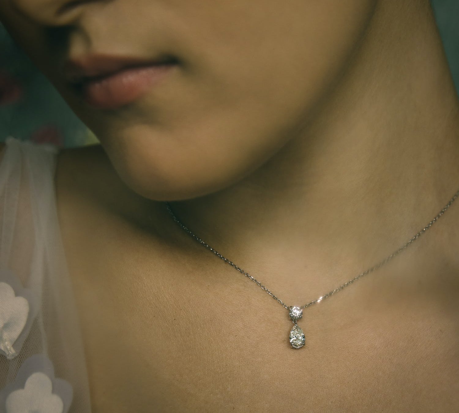 1.50 TCW Pear & Round  Lab Grown Diamond Necklace