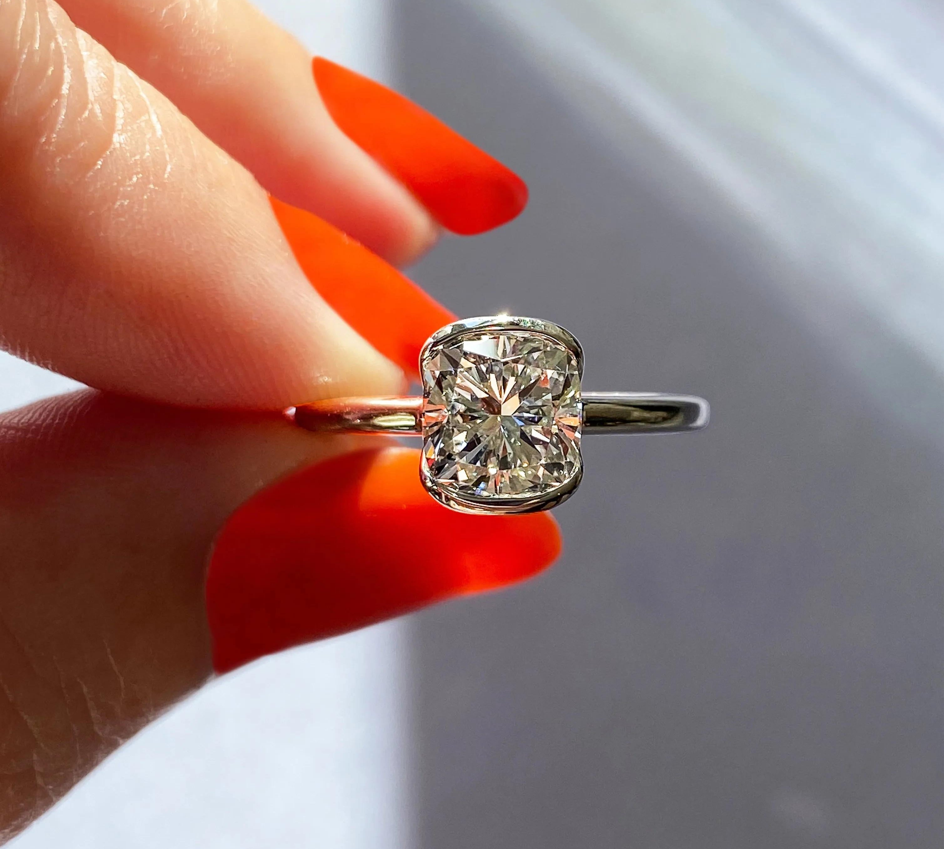 2 CT Cushion Half Bezel CVD F/VS1 Diamond Engagement Ring 2