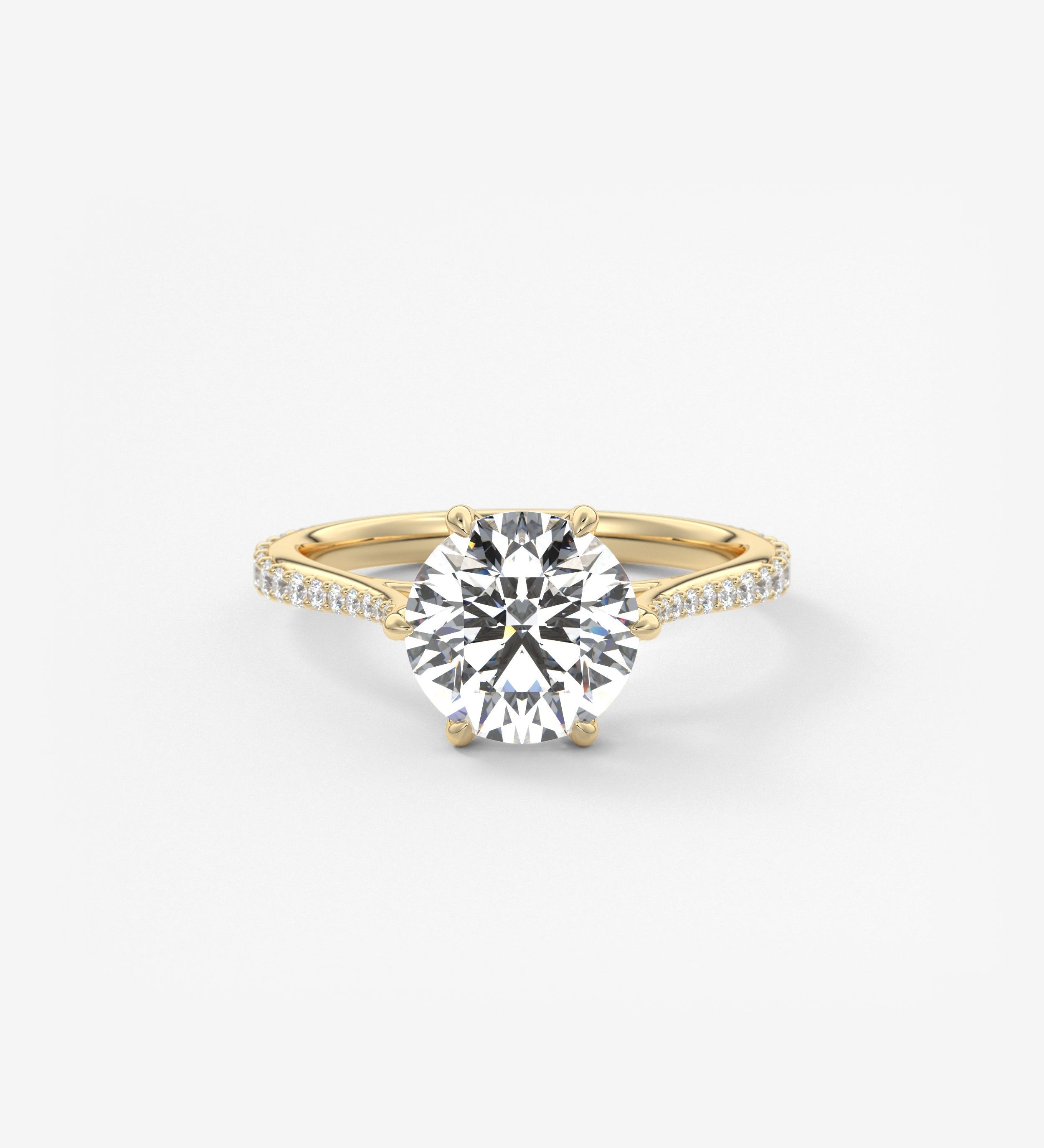 Round Pave Cathedral Lab Grown Diamond Engagement Ring