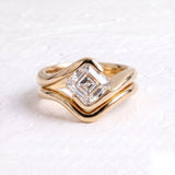 1.5 CT Asscher Lab Grown Diamond Bridal Set – Curved Shank with Plain Stacking Band