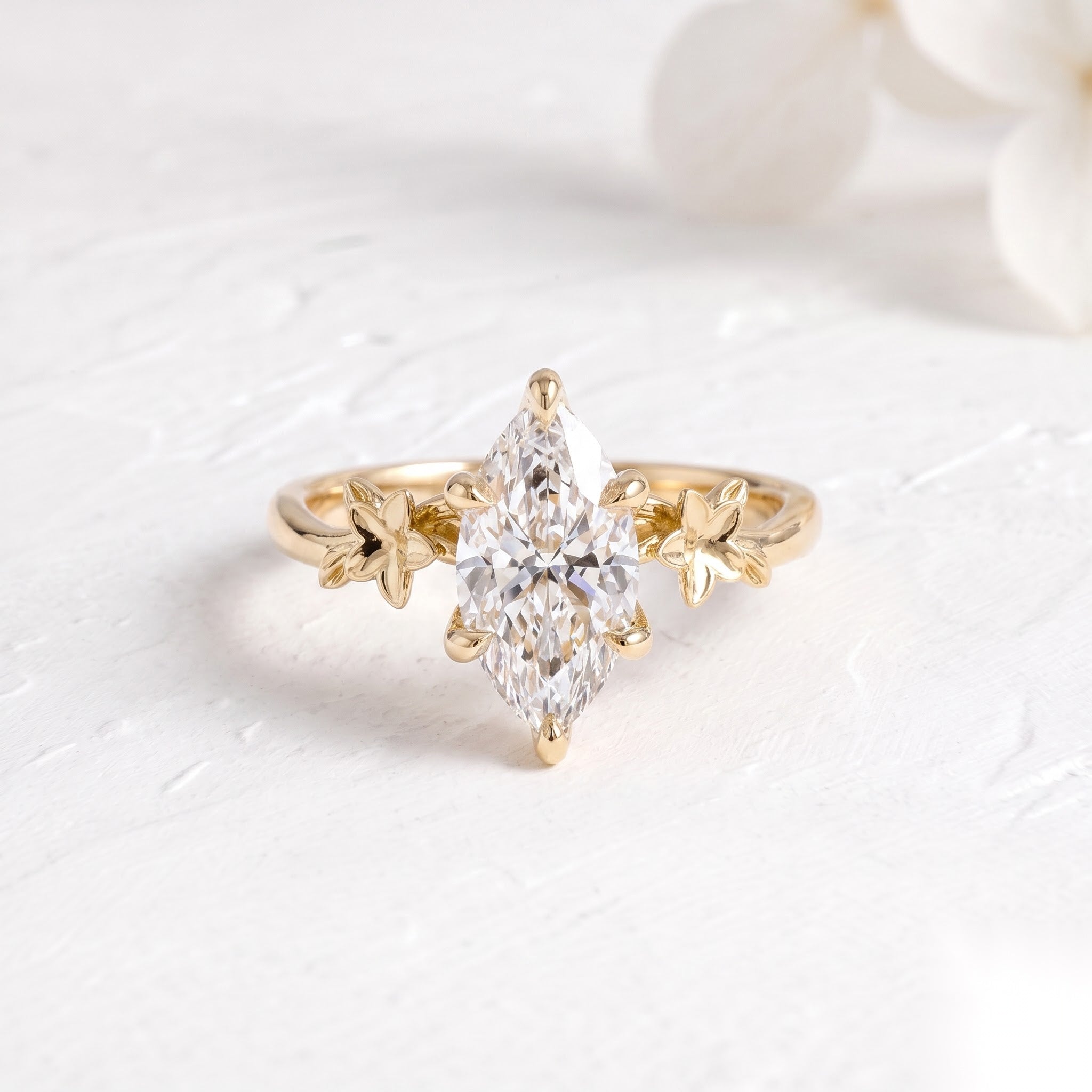 2 CT Flower Marquise Lab Grown Diamond Engagement Ring
