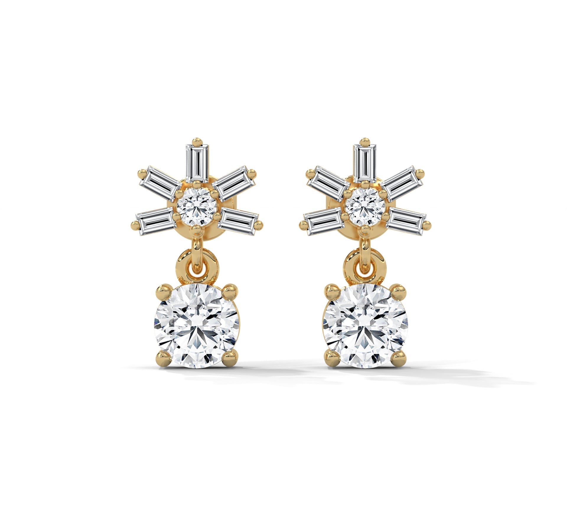 1 TCW Round & Baguette Cut Moissanite Huggies Earrings