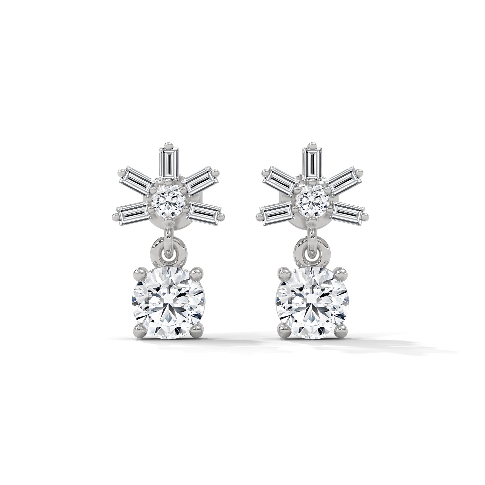 1 TCW Round & Baguette Cut Moissanite Huggies Earrings