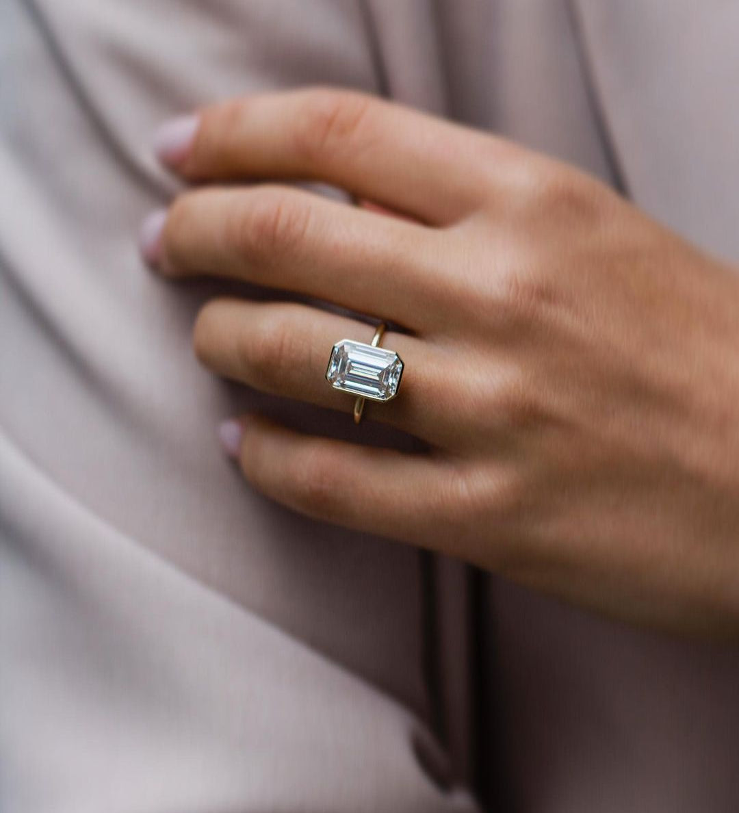 4.90 CT Emerald Cut Bezel Solitaire Moissanite Engagement Ring 1