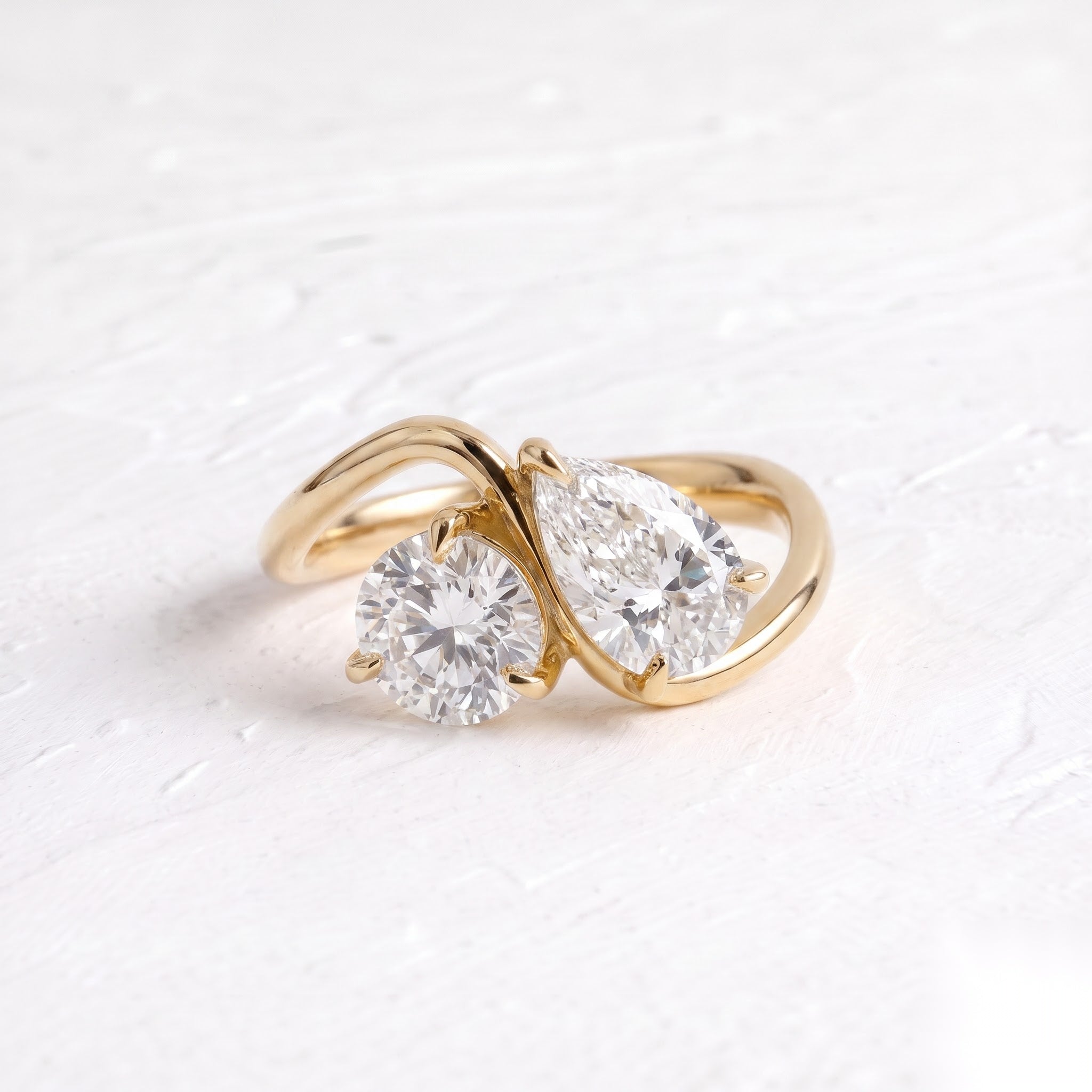 2.05 CT Round & Pear Lab Grown Diamond Engagement Ring – Two Stone