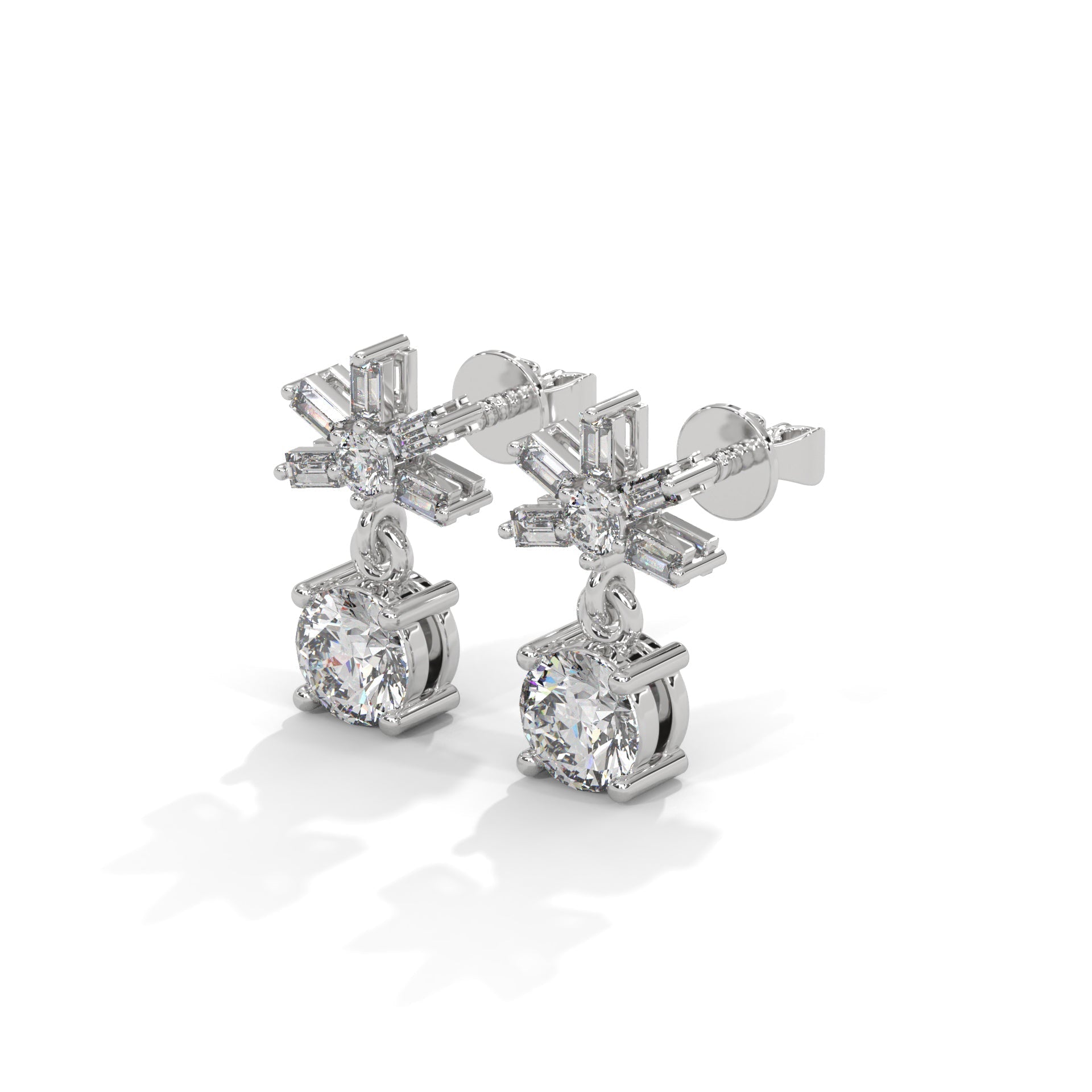 1 TCW Round & Baguette Cut Moissanite Huggies Earrings