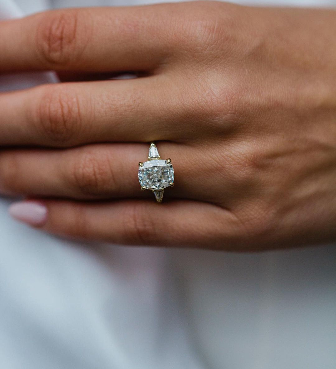 3.15 CT Cushion Three Stone Moissanite Engagement Ring 3
