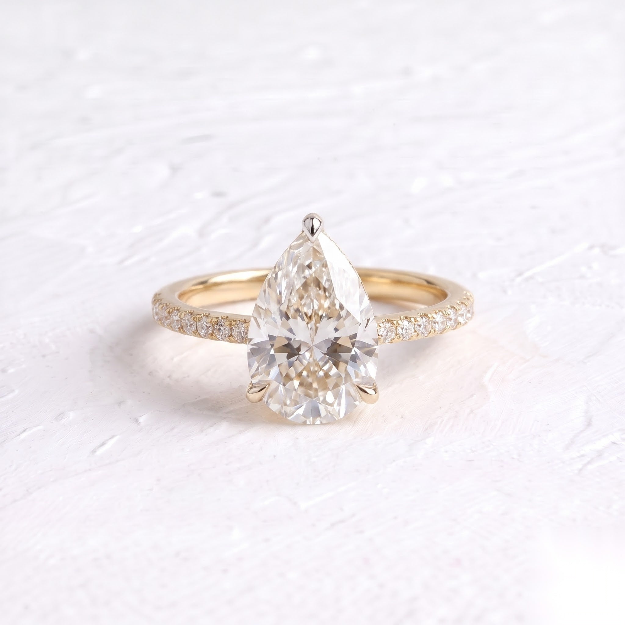 2.5 CT Pear Lab Grown Diamond Engagement Ring – Hidden Halo Pave