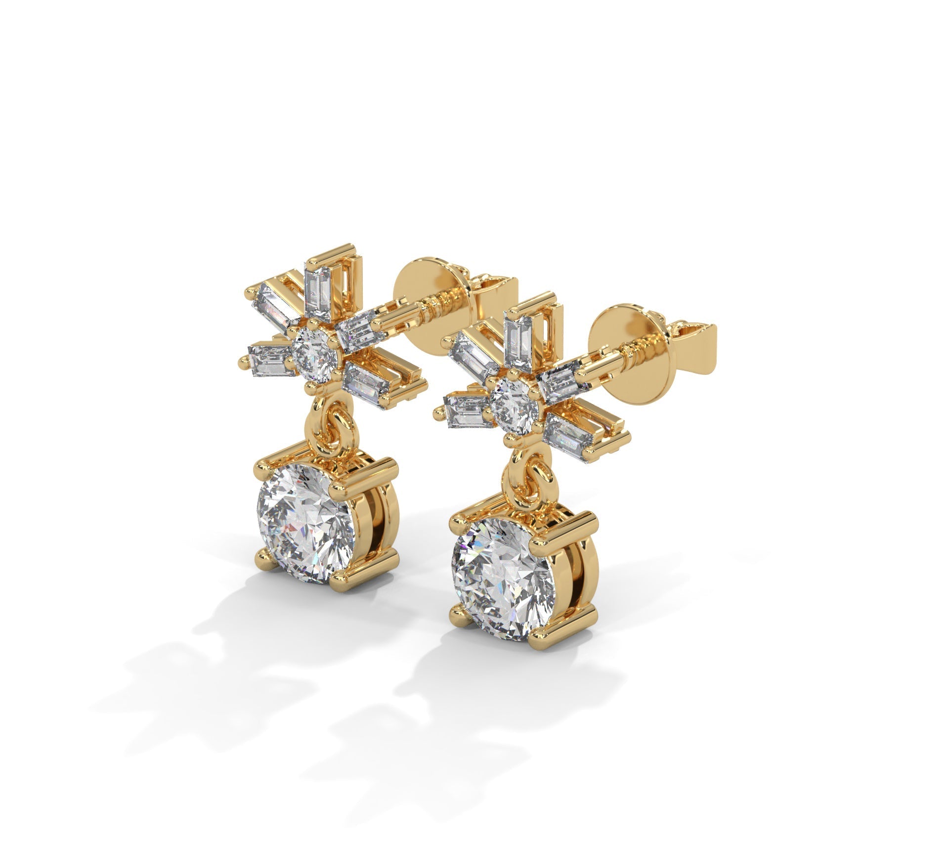 1 TCW Round & Baguette Cut Moissanite Huggies Earrings