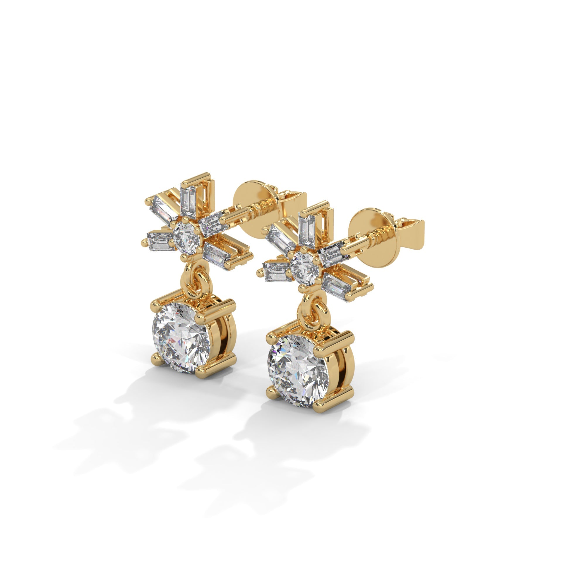 1 TCW Round & Baguette Cut Moissanite Huggies Earrings