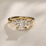 1.09 CT Cushion Lab Grown Diamond Three Stone Style Engagement Ring