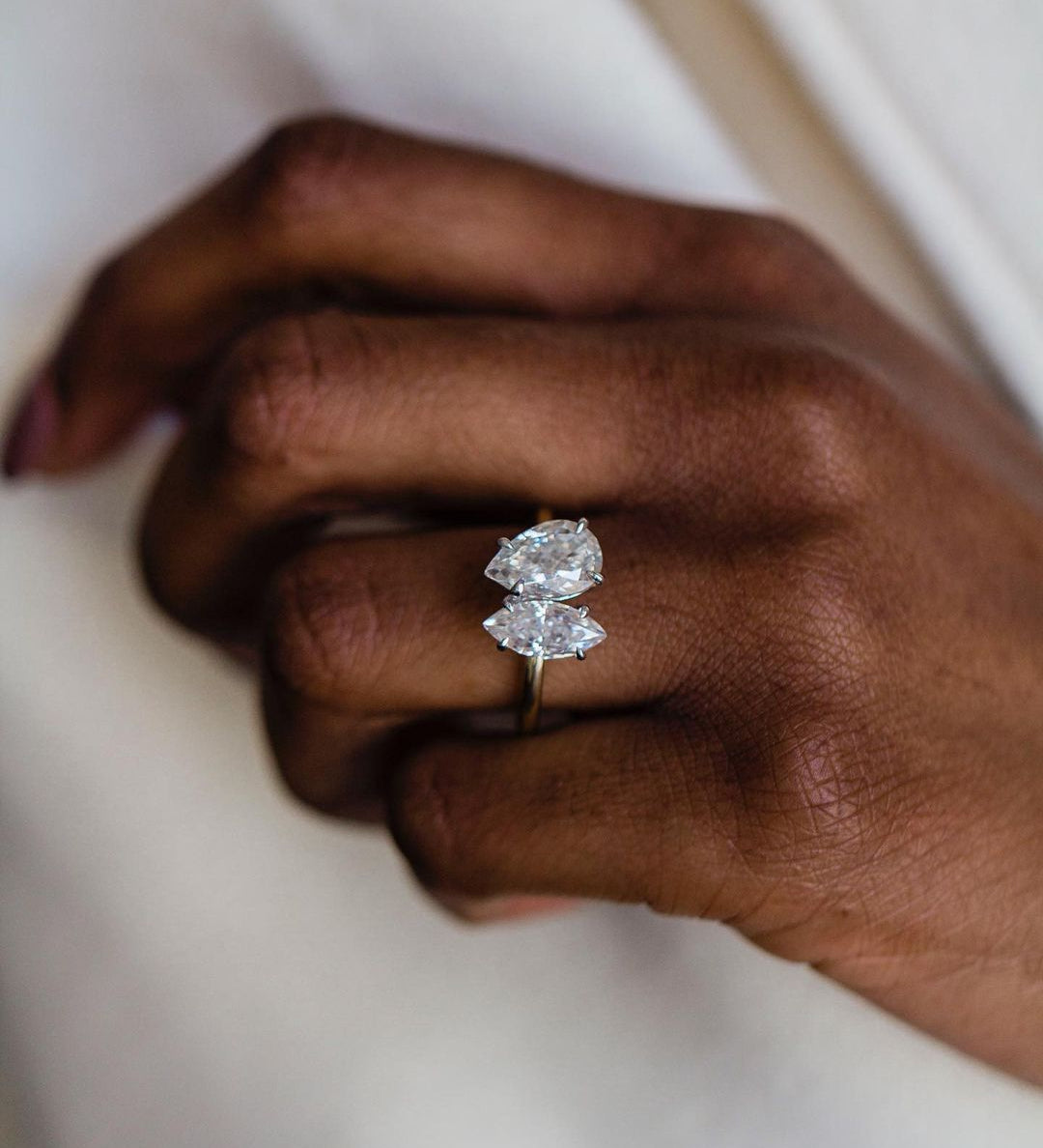 3.45 CT Pear & Marquise Two Stone Moissanite Engagement Ring 1