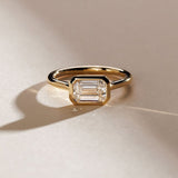 1.50 CT East West Emerald  Lab Grown Diamond Bezel Solitaire Style Engagement Ring