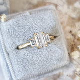 1.10 CT Emerald Three Stones Lab Grown Diamond Engagement Ring