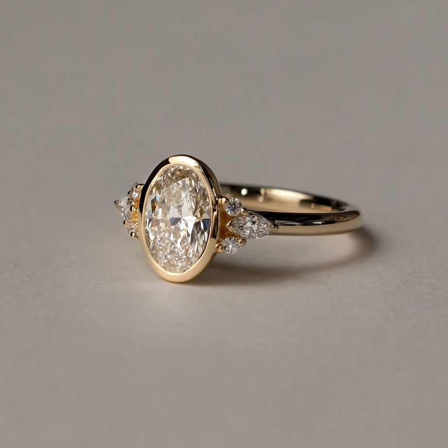 1.25 CT Oval Lab Grown Diamond Cluster Setting Engagement Ring