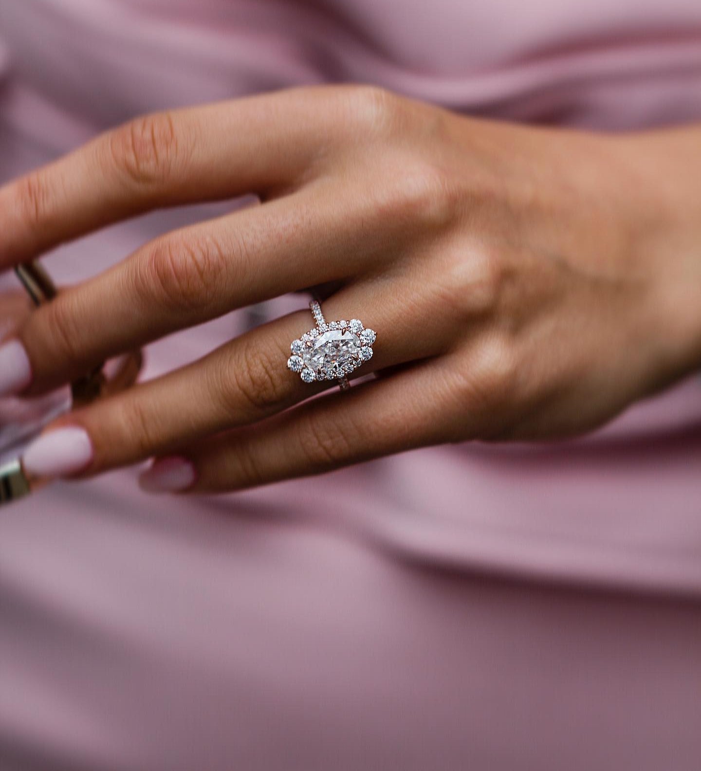 3.50 CT Oval Cluster Halo & Pave Moissanite Engagement Ring 3