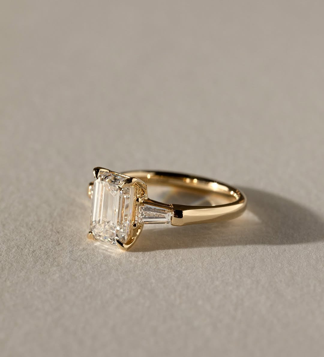 1.5 CT Emerald  Lab Grown Diamond Three Stone Style Engagement Ring