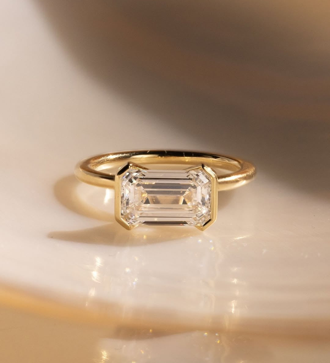 1.5 CT Emerald⁠ Lab Grown Diamond Half Bezel Style Engagement Ring