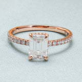 Stunning 1.0 - 2.0 CT Emerald Moissanite Engagement Ring With Hidden Halo Design 1