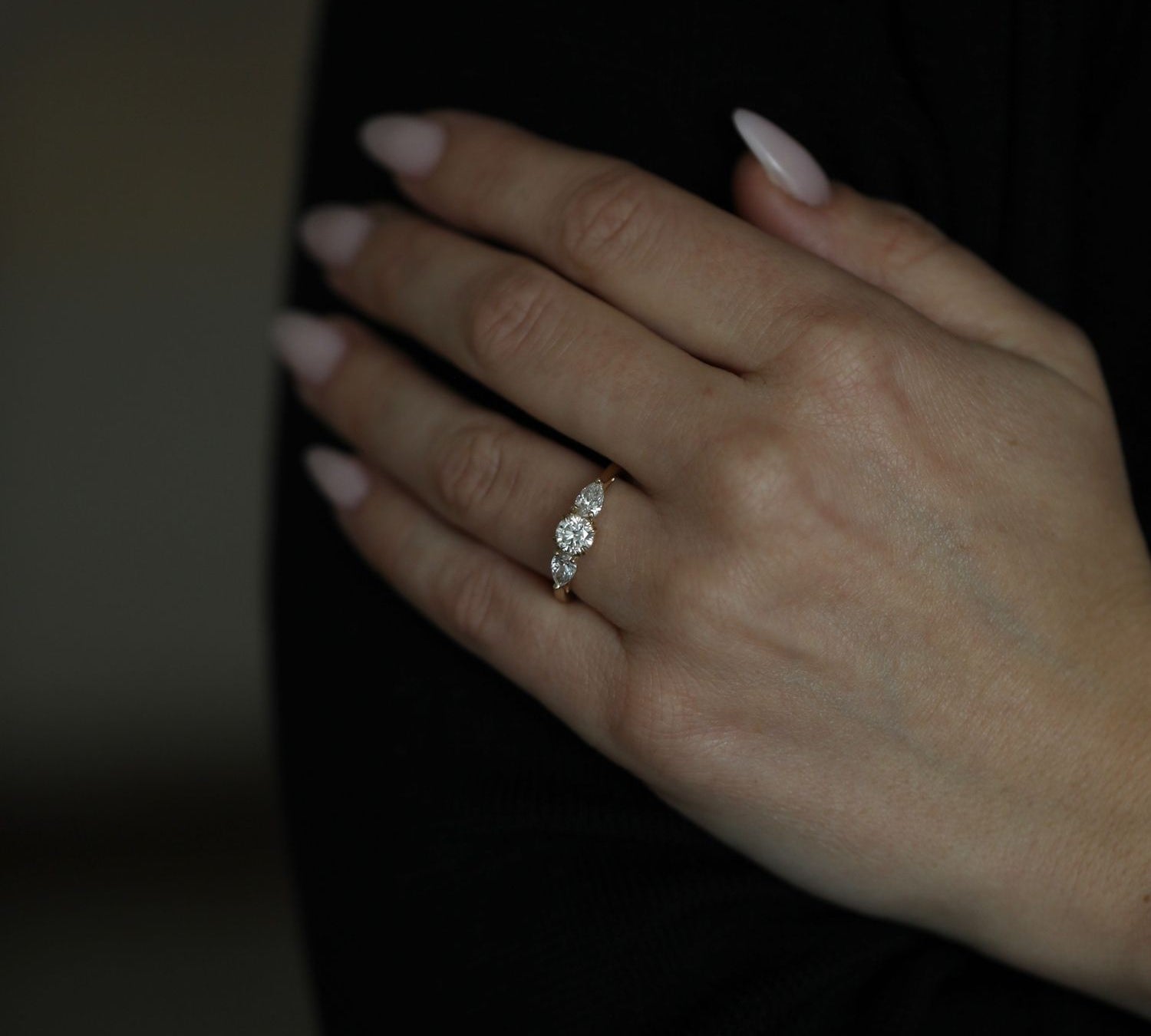 0.50 CT Round Three Stones Lab Grown Diamond Engagement Ring