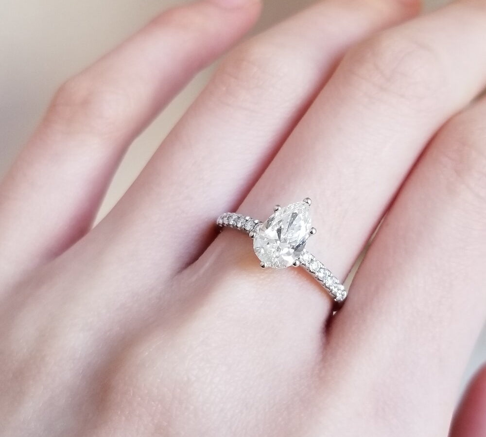 Pear Cut Pave Lab Grown Diamond Engagement Ring