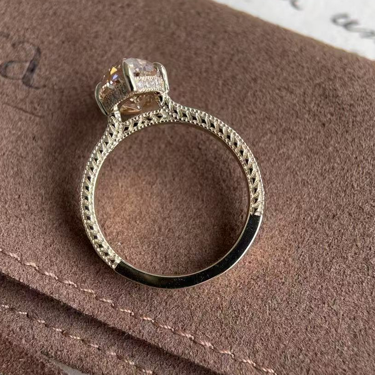 3 CT Champagne Old Mine Marquise Lab Grown Diamond Ring