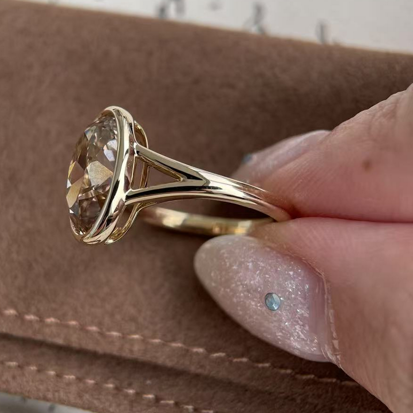 3.5 CT Champagne Old Mine Oval Lab Grown Diamond Ring