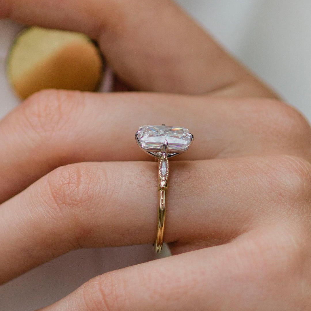 3.30 CT Radiant Vintage Milgrain Moissanite Engagement Ring 3