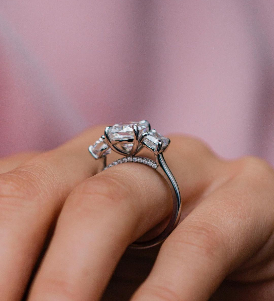3.10 CT Cushion Three Stone Moissanite Engagement Ring 2