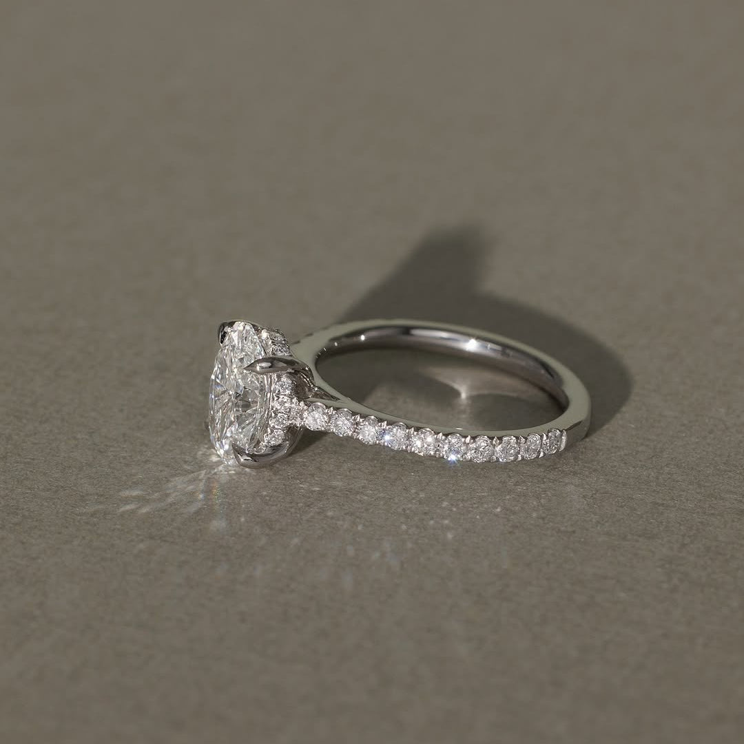 1.01 CT Oval Lab Grown Diamond Pave Style Engagement Ring