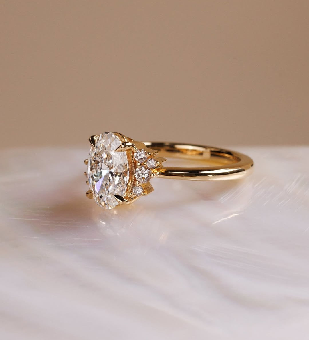 1.80 CT Oval⁠ Lab Grown Diamond Cluster Style Engagement Ring