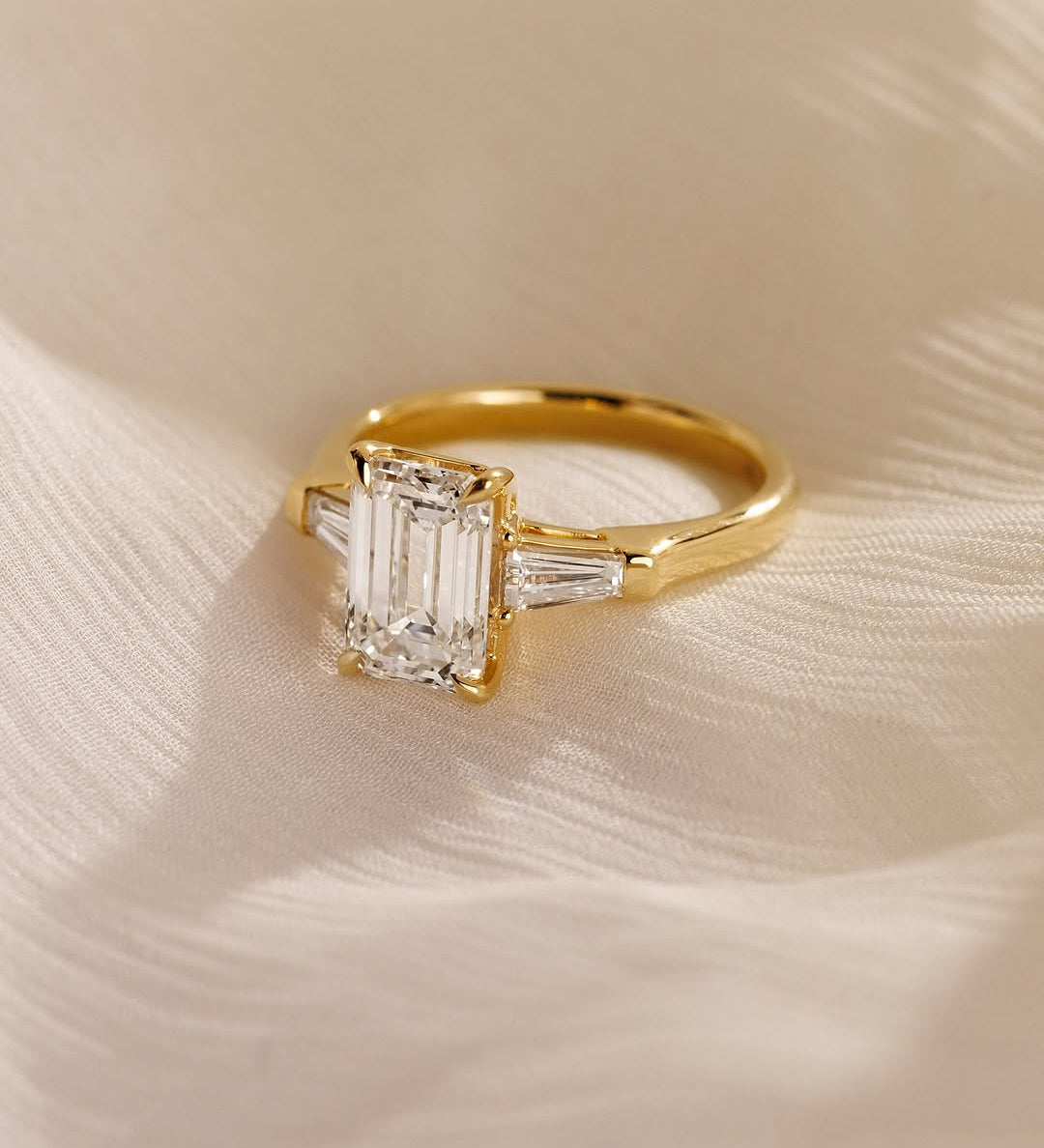 1.50 CT Emerald Lab Grown Diamond Three Stone Style Engagement Ring