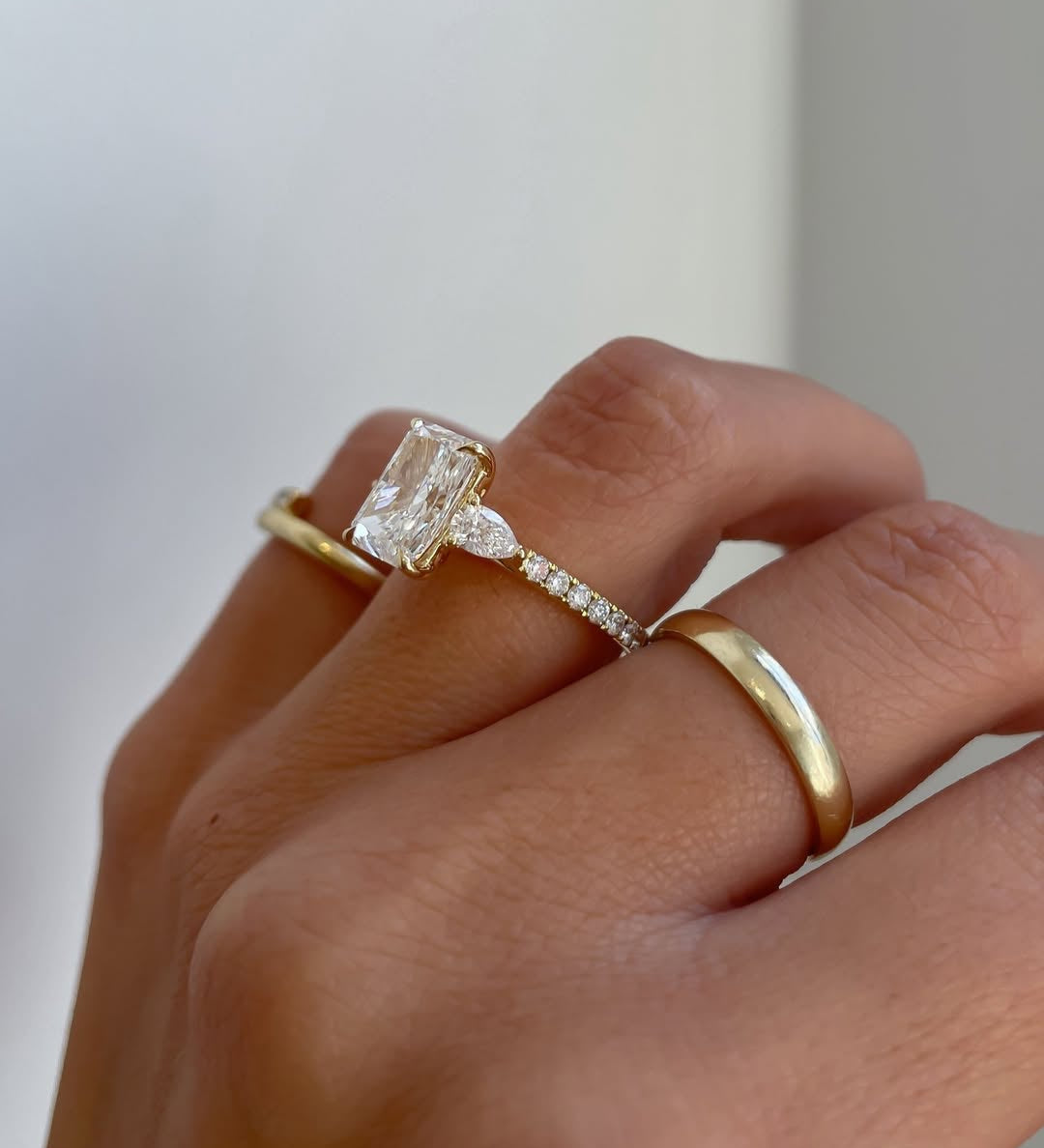 2.40 CT Radiant Lab Grown Diamond Three Stone Style Engagement Ring