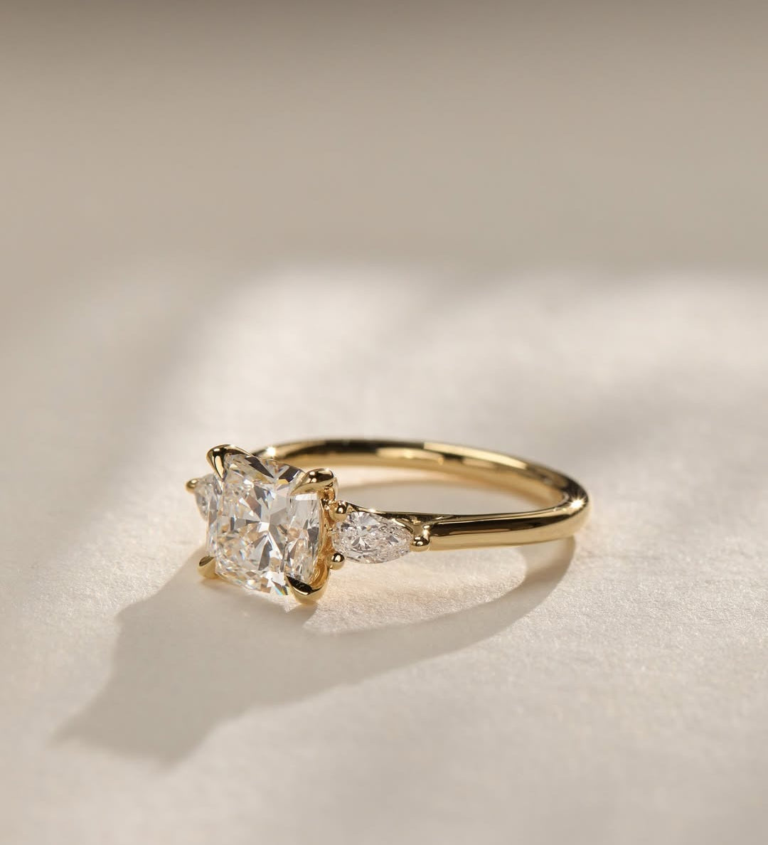 1.09 CT Cushion Lab Grown Diamond Three Stone Style Engagement Ring
